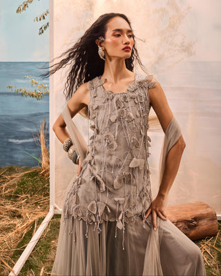 Gray florentia top with lehenga and stole