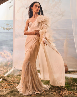 Beige florentia sari with corset blouse