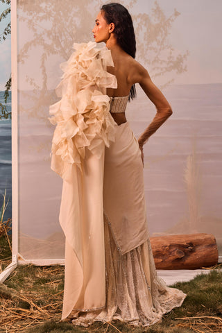 Beige florentia sari with corset blouse