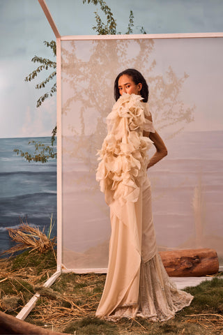 Beige florentia sari with corset blouse