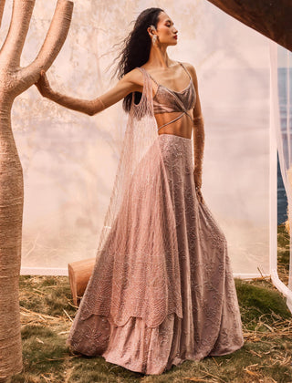 Burnt pink florentia lehenga with blouse and dupatta