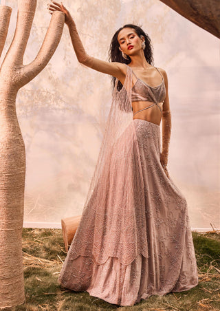 Burnt pink florentia lehenga with blouse and dupatta