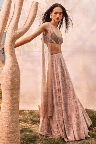 Burnt pink florentia lehenga with blouse and dupatta