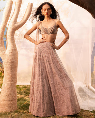 Burnt pink florentia lehenga with blouse and dupatta