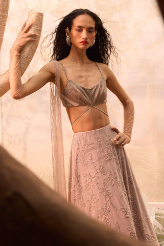 Burnt pink florentia lehenga with blouse and dupatta