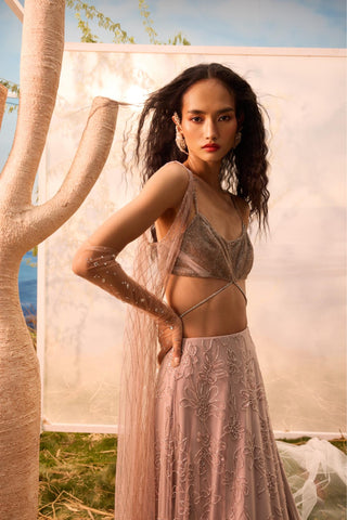 Burnt pink florentia lehenga with blouse and dupatta