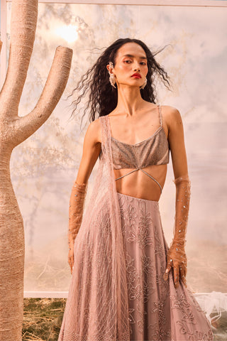 Burnt pink florentia lehenga with blouse and dupatta