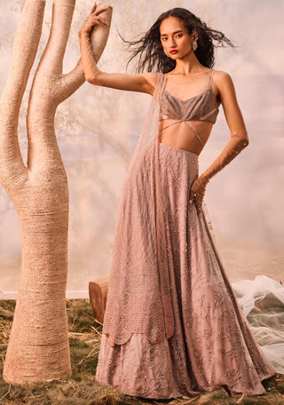 Burnt pink florentia lehenga with blouse and dupatta