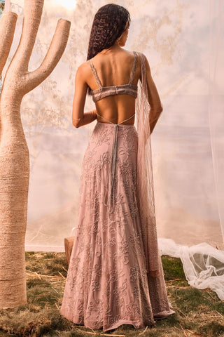 Burnt pink florentia lehenga with blouse and dupatta