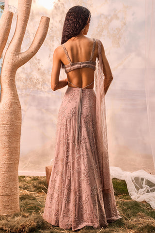 Burnt pink florentia lehenga with blouse and dupatta