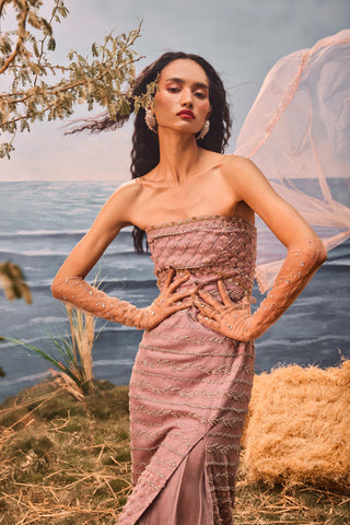 Burnt pink florentia dress with lehenga and dupatta