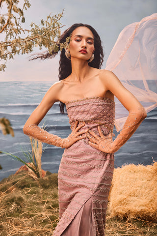 Burnt pink florentia dress with lehenga and dupatta