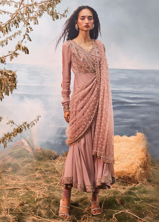 Burnt pink florentia anarkali with dupatta