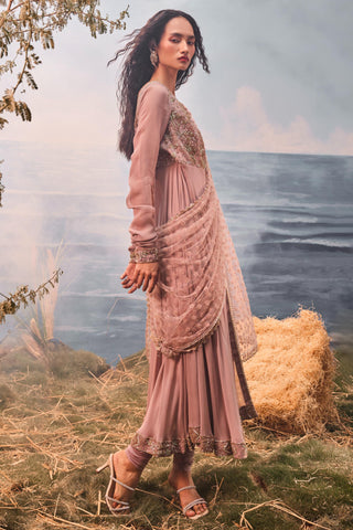 Burnt pink florentia anarkali with dupatta