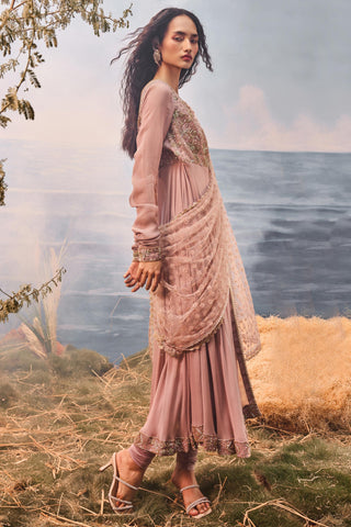 Burnt pink florentia anarkali with dupatta