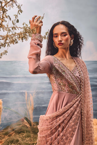 Burnt pink florentia anarkali with dupatta