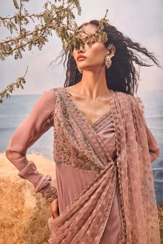 Burnt pink florentia anarkali with dupatta