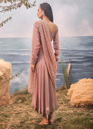 Burnt pink florentia anarkali with dupatta