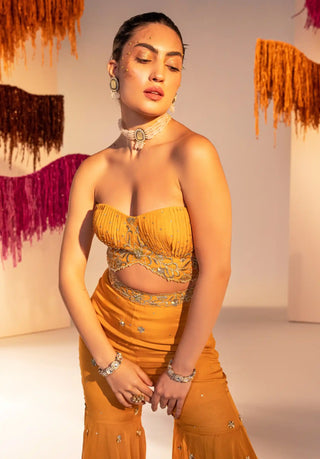 Yellow embroidered corset and gharara