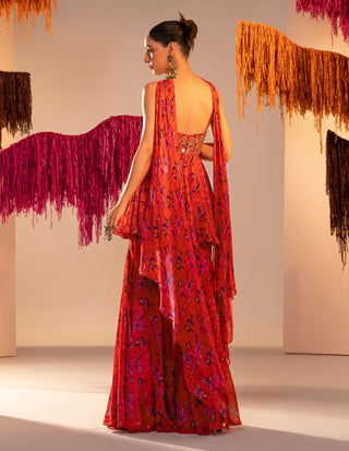 Rust orange peplum, gharara and choker dupatta