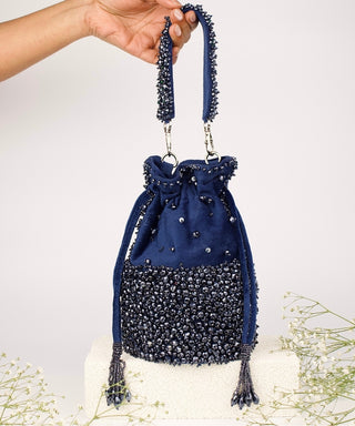 Bucket Bag Contemporary Wear Blue Zaria Bag by House of Kosha