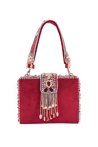 embellished box bag for Indian Wedding â€“ Sara maroon box bag by House of Kosha
