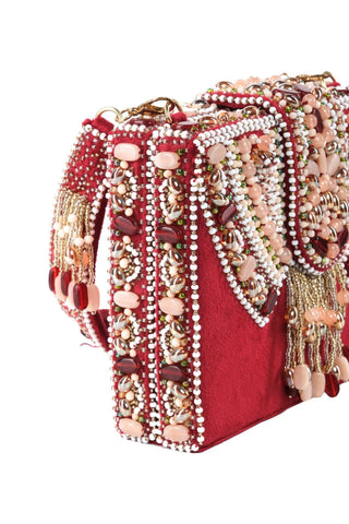 embellished box bag for Indian Wedding â€“ Sara maroon box bag by House of Kosha