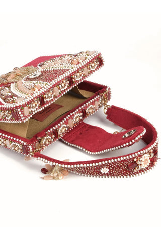 embellished box bag for Indian Wedding â€“ Sara maroon box bag by House of Kosha