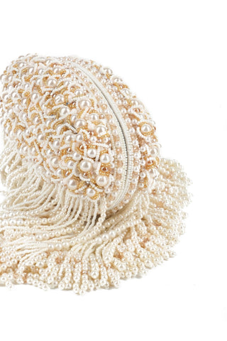 Clutch bag for women for Indian Wedding – Chloe ivory clutch with pearl hanging by House of Kosha