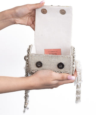 Mini Cylinder Bag Contemporary Wear Silver Mia Bag by House of Kosha