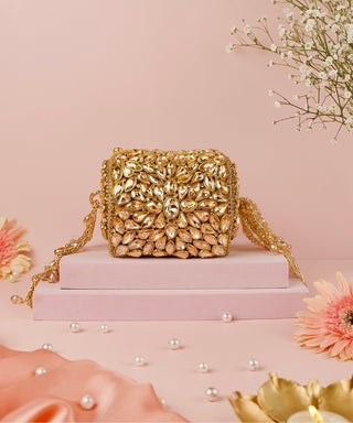 Mini Cylinder Bag Contemporary Wear Gold Mia Bag by House of Kosha