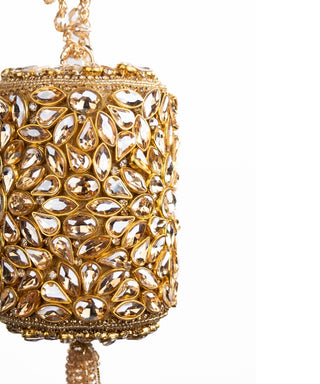 Mini Cylinder Bag Contemporary Wear Gold Mia Bag by House of Kosha