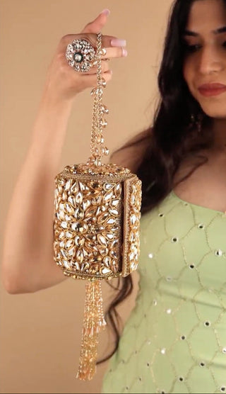 Mini Cylinder Bag Contemporary Wear Gold Mia Bag by House of Kosha