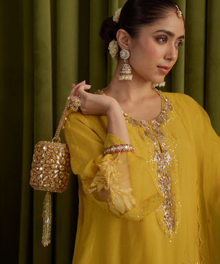 Mini Cylinder Bag Contemporary Wear Gold Mia Bag by House of Kosha