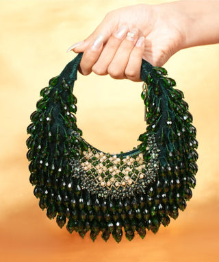 Hobo bag for women for Contemporary Wear - Green Alara embellished bag by House of Kosha