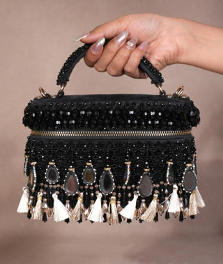 Vanity bag for women for Contemporary Wear - Black Mirage mirrorwork bag by House of Kosha
