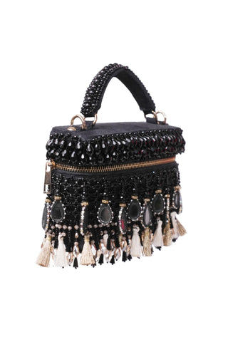 Vanity bag for women for Contemporary Wear - Black Mirage mirrorwork bag by House of Kosha