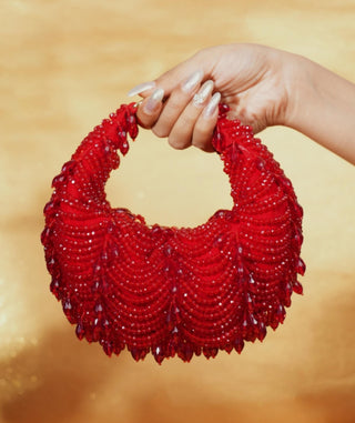 Hobo bag for women for Indian Wedding - Red Liona embellished bag by House of Kosha