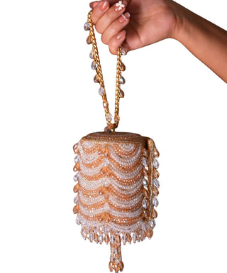 Mini Cylinder Bag Contemporary Wear Gold Eva Bag by House of Kosha
