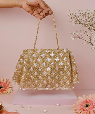 Clutch Bag Contemporary Wear Gold Grace Clutch by House of Kosha