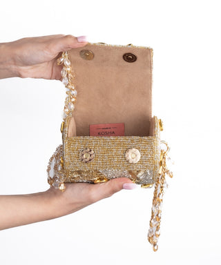 Mini Cylinder Bag Contemporary Wear Gold Rania Bag by House of Kosha