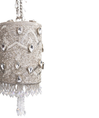 Mini Cylinder Bag Contemporary Wear Silver Rania Bag by House of Kosha