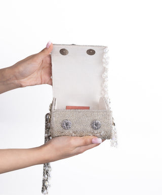 Mini Cylinder Bag Contemporary Wear Silver Rania Bag by House of Kosha