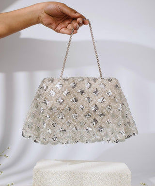Clutch Bag Contemporary Wear Silver Grace Clutch by House of Kosha