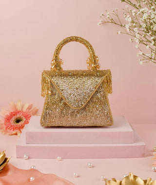 Box Bag Contemporary Wear Gold Mabel Bag by House of Kosha