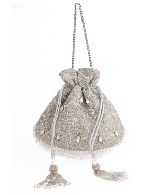Potli Bag Indian Wedding Silver Sunheri Potli by House of Kosha