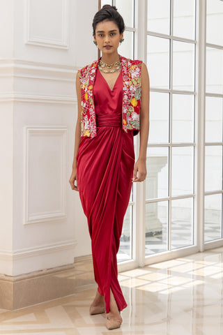 Floral Jacket Set for Indian Weddings – Thessaly Red by House of Armuse