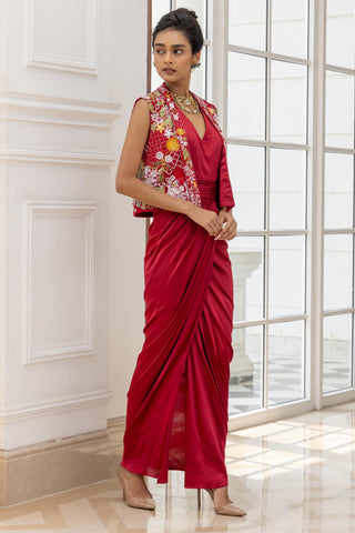 Floral Jacket Set for Indian Weddings – Thessaly Red by House of Armuse
