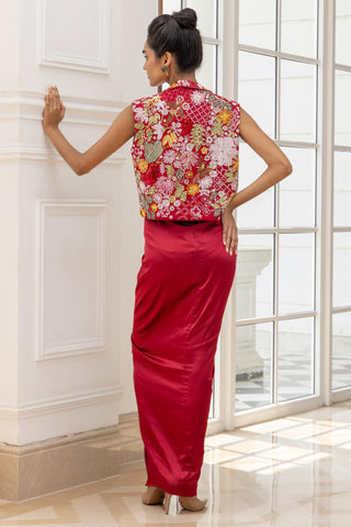 Floral Jacket Set for Indian Weddings – Thessaly Red by House of Armuse