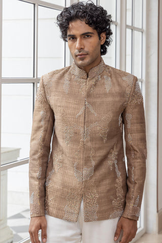 Bandhgala jacket set for Indian Wedding – Aurelian Bronze by House of Armuse